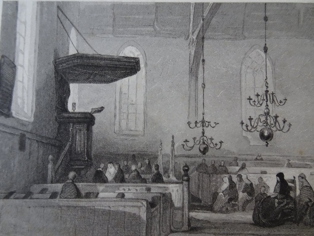 Gravure dorpskerk Sijbekarspel, Medemblik JP Lange 1827, Ophalen of Verzenden, Gravure, Origineel