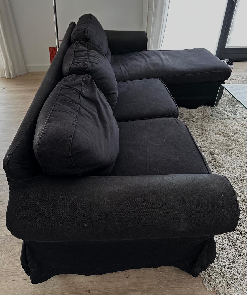 Ikea Ektrop 3-zitsbank met chaise lounge - zwart, Huis en Inrichting, Ophalen, Gebruikt, Driepersoons, 75 tot 100 cm