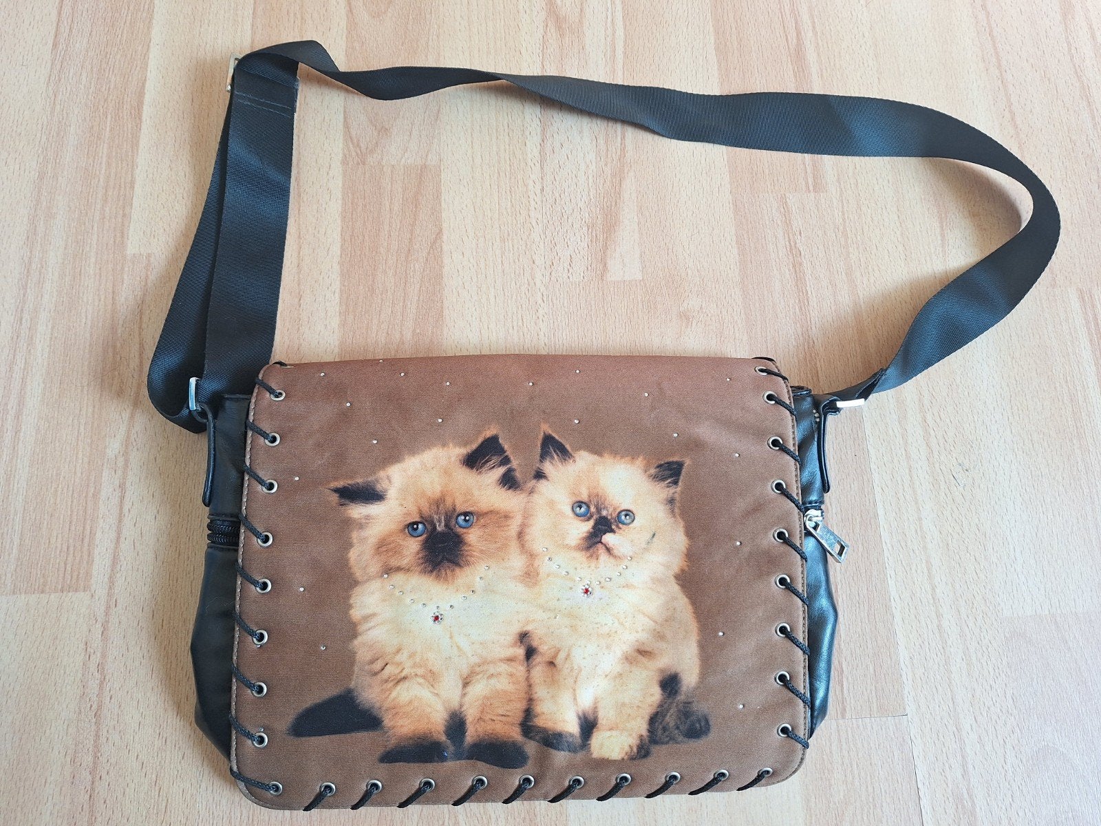 Schattige schoudertas met kittens / katten!, Ophalen of Verzenden, Gebruikt, Zwart