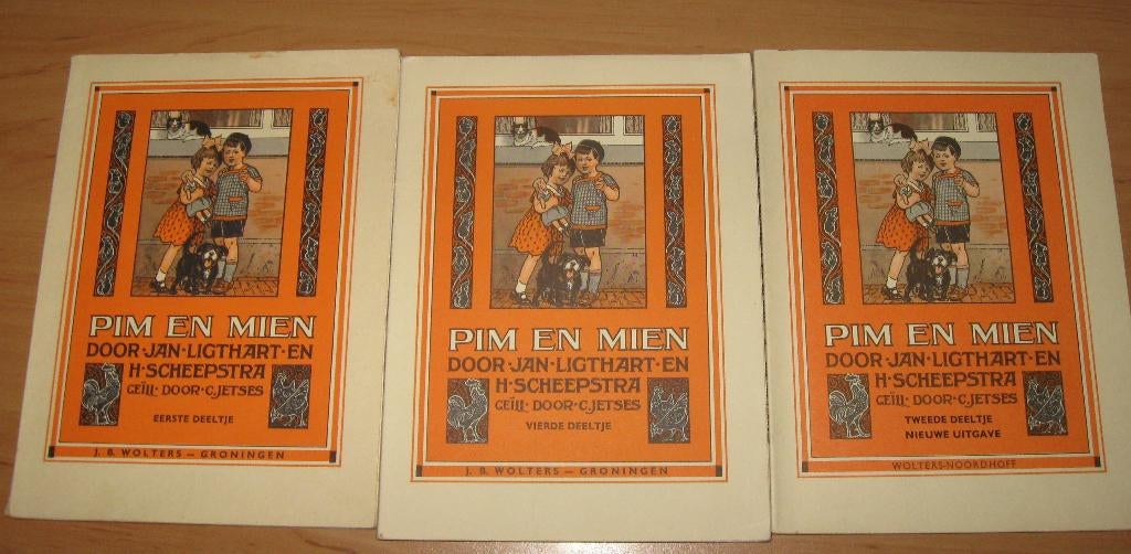 3 Boeken van Pim en Mien. Jan Lichthart, Antiek en Kunst, Antiek | Boeken en Bijbels, Ophalen of Verzenden, Jan Ligthart en H. Scheepstra - Geïllustreerd Cornelis Jetses