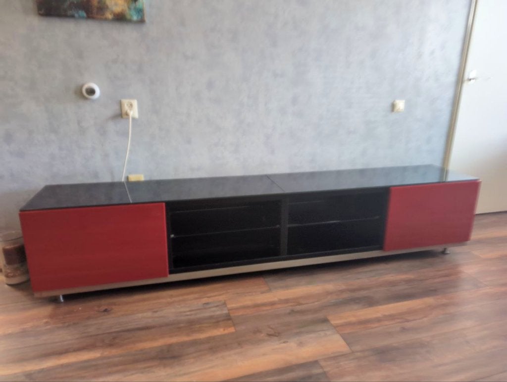 TV Console/dressoir met glazen topblad, Ophalen, Gebruikt, 200 cm of meer, Minder dan 100 cm