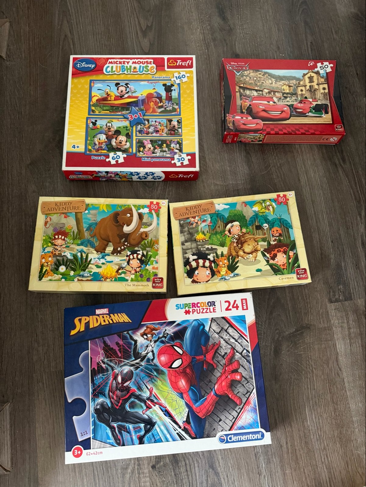 Diverse puzzels: Disney, Cars, Kiddy Adventure, Spider-Man, Ophalen of Verzenden, Meer dan 50 stukjes, Gebruikt, 2 tot 4 jaar