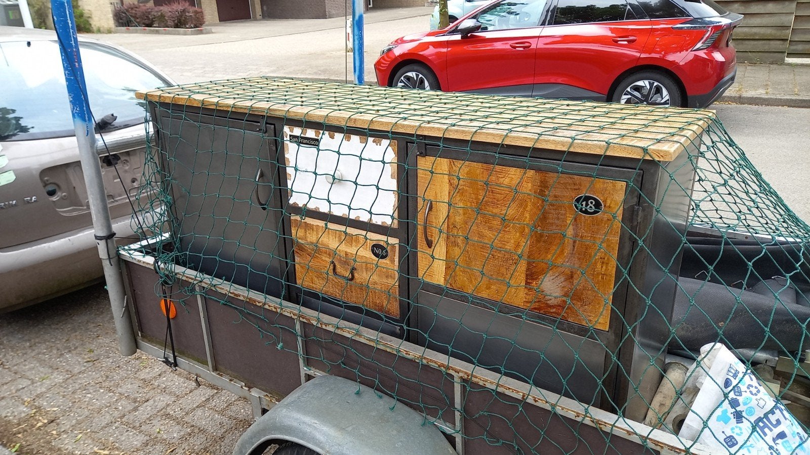 Metalen Industriële Dressoir Kast met Houten Details, Overige houtsoorten, Gebruikt, 100 tot 150 cm, Ophalen of Verzenden