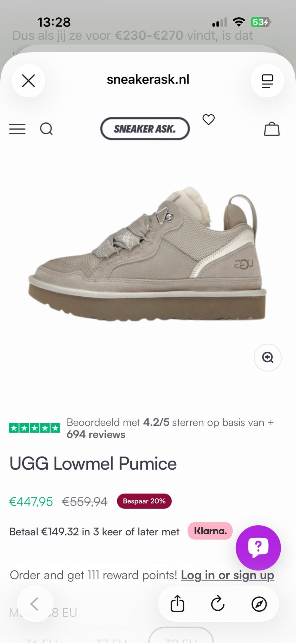 UGG Lowmel Pumice Sneakers, Kleding | Dames, Schoenen, Zo goed als nieuw, Sneakers of Gympen, Grijs, Ophalen of Verzenden