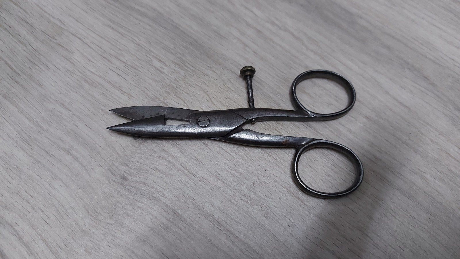 Vintage houten sigarenkistje met schaar, Ophalen of Verzenden