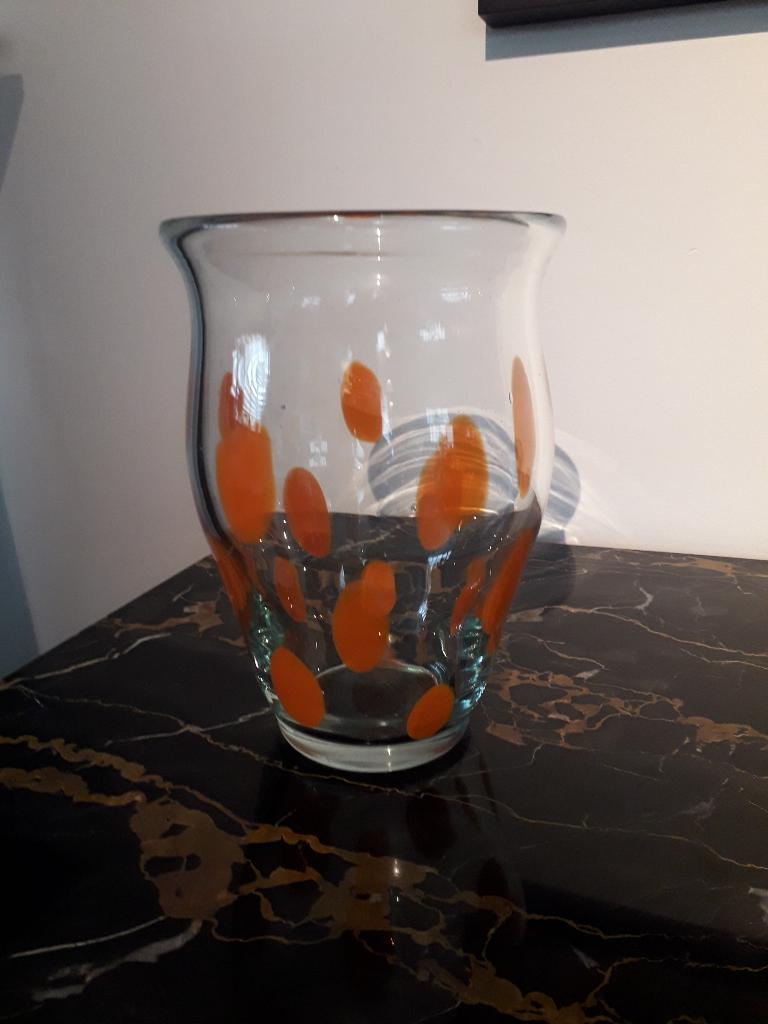 PRACHTIGE APARTE OUDE GLAZEN VAAS in PERFECTE ST hoog 21 cm, Ophalen of Verzenden