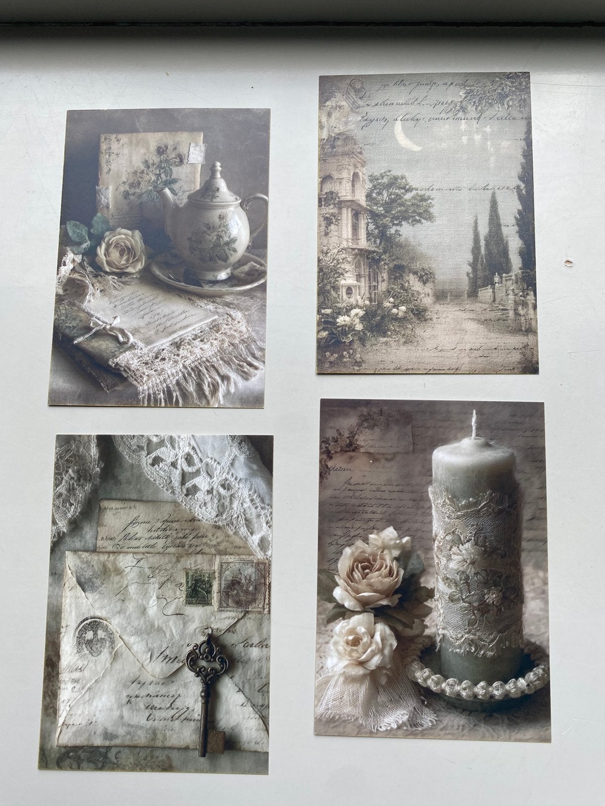 Brocante kaarten set van 4 nr2, Ophalen of Verzenden