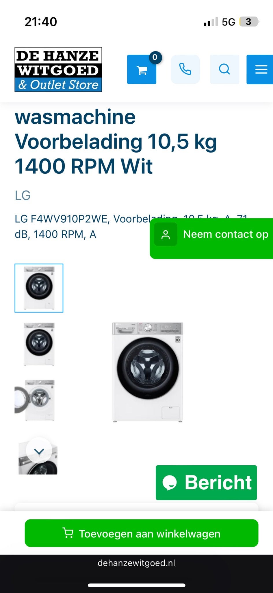 LG F4WV910P2WE Wasmachine 10,5 kg 1400 RPM Wit, Ophalen, 1200 tot 1600 toeren, 10 kg of meer, Zo goed als nieuw