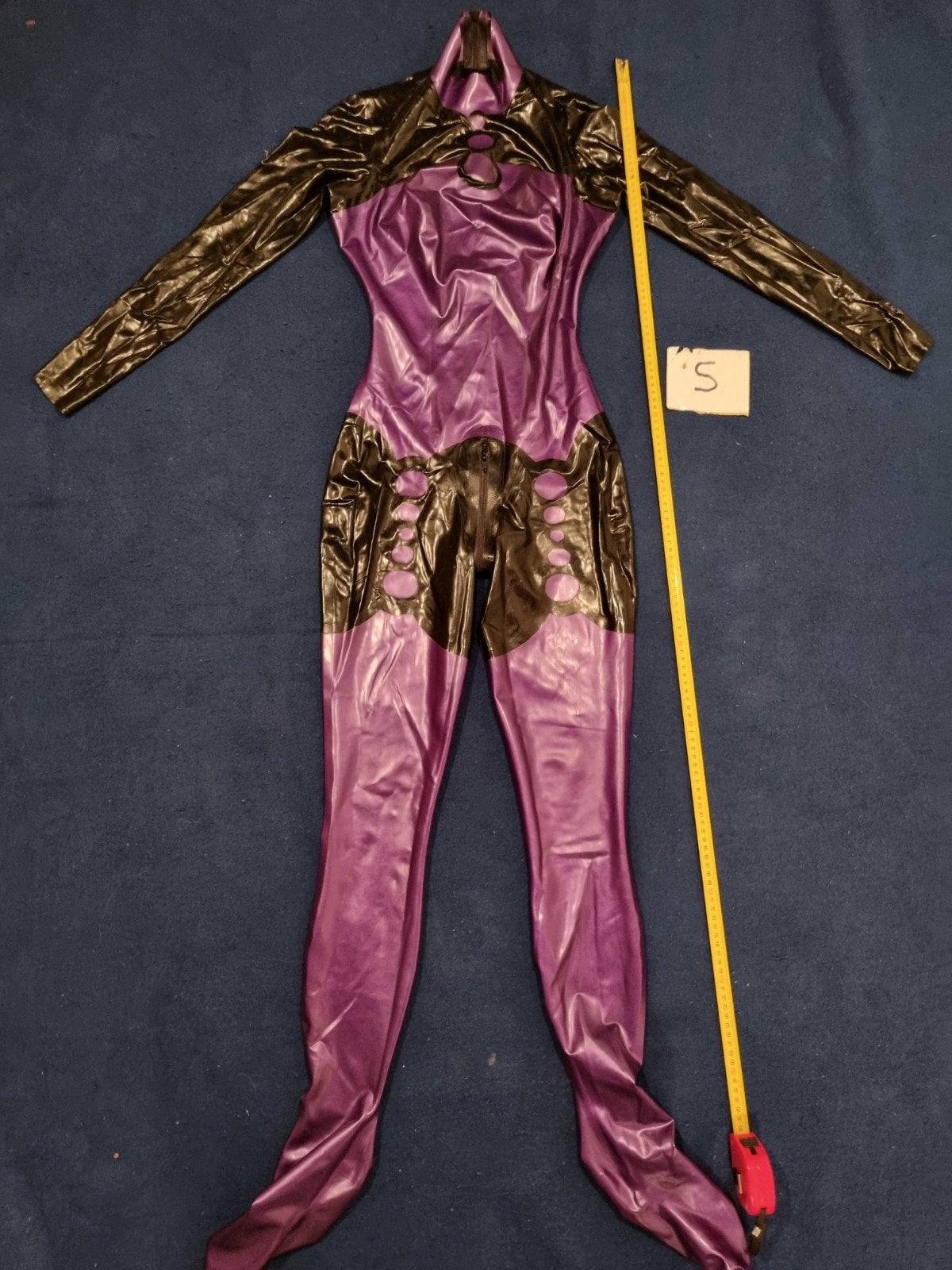 Libidex Latex Catsuit Paars/Zwart Maat S, Kleding | Dames, Verzenden, Libidex, Zo goed als nieuw, Kleding
