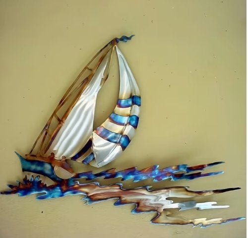 Muurdecoratie Zeilboot metaal, Metaal, 19 cm, 35 cm, Meerkleurig