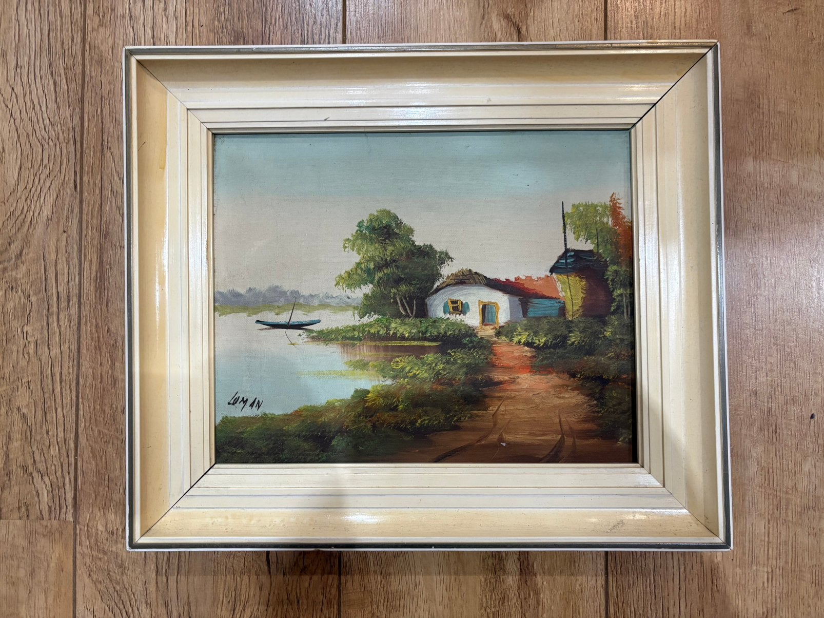 Schilderij “Loman” - Landschap met huis/molen, Antiek en Kunst, Ophalen of Verzenden