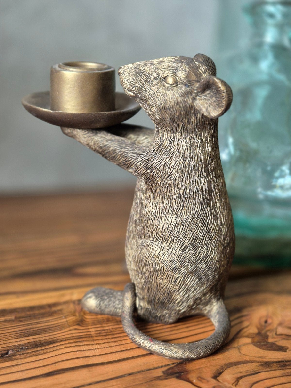 Unieke Vintage-Look Kandelaar Muis (ca.15 cm) - Goud/Brons, Huis en Inrichting, Woonaccessoires | Kandelaars en Kaarsen, Ophalen of Verzenden