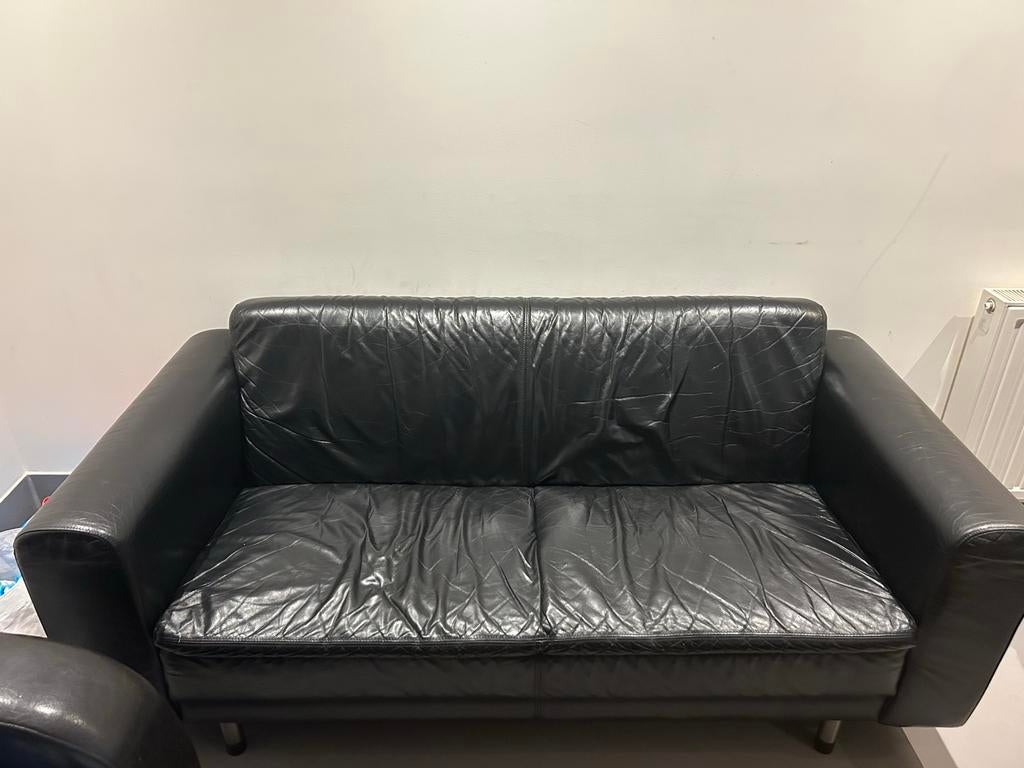 Zwarte leren bank - 2-zits - 175x83x50 cm, Gebruikt, 150 tot 200 cm, Tweepersoons, Ophalen of Verzenden