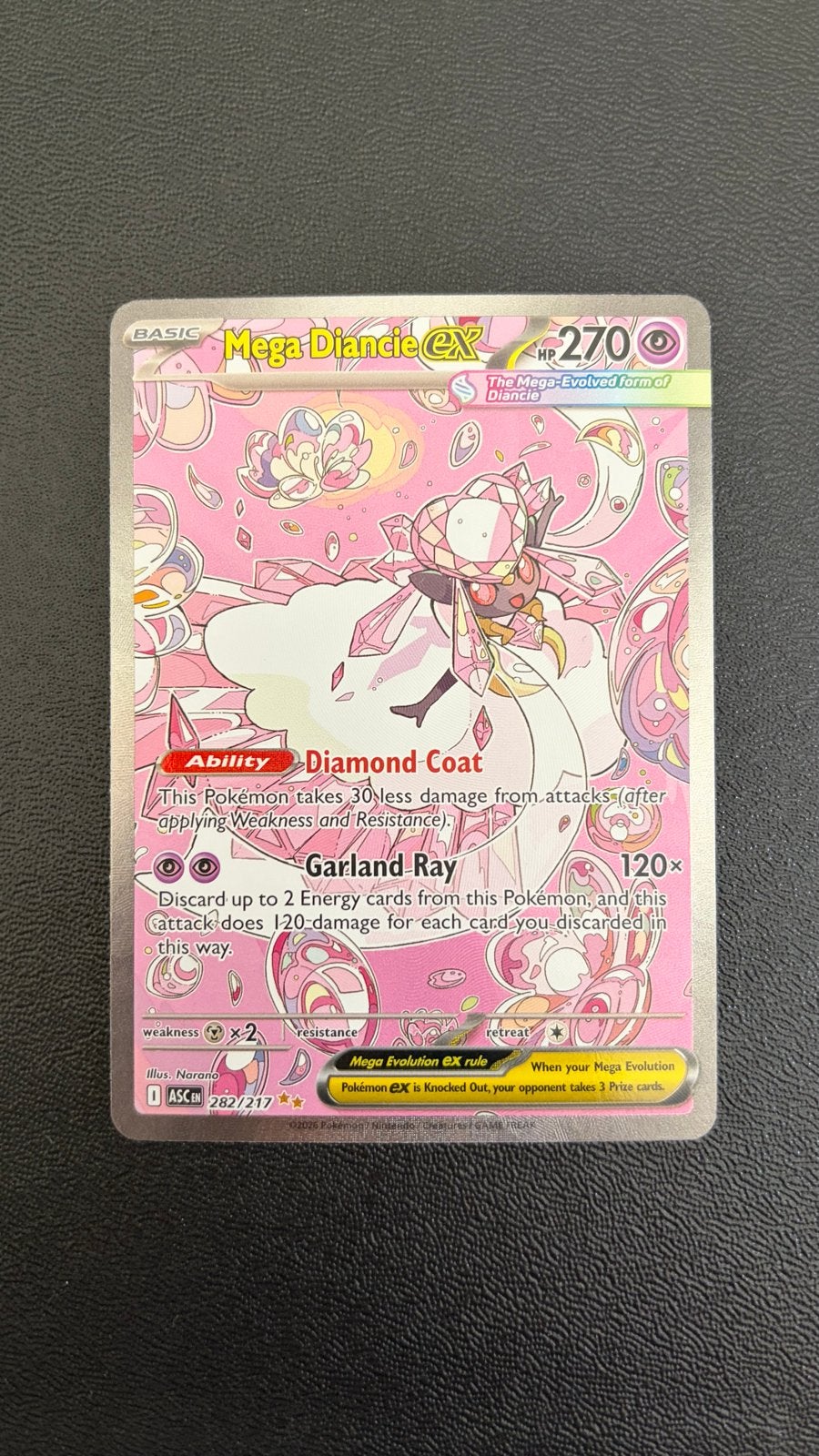 Mega Diancie EX Pokémon Kaart - Full Art Holo, Ophalen of Verzenden, Zo goed als nieuw, Losse kaart, Foil