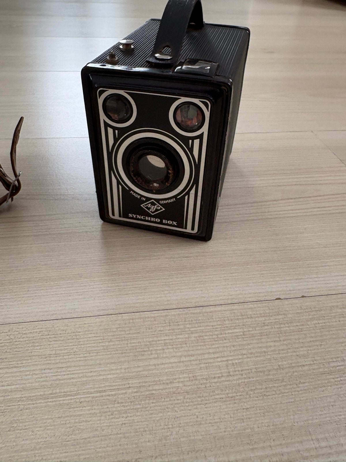 Vintage Agfa Synchro Box camera met leren tas, Ophalen, Gebruikt, Compact, Overige Merken