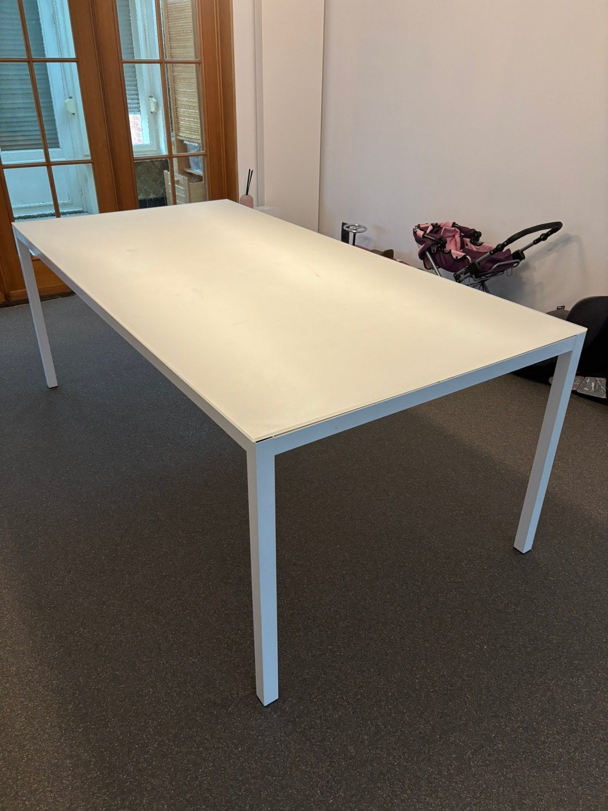 Eettafel - glas en staal - wit, Ophalen, Gebruikt, 50 tot 100 cm, Vijf personen of meer