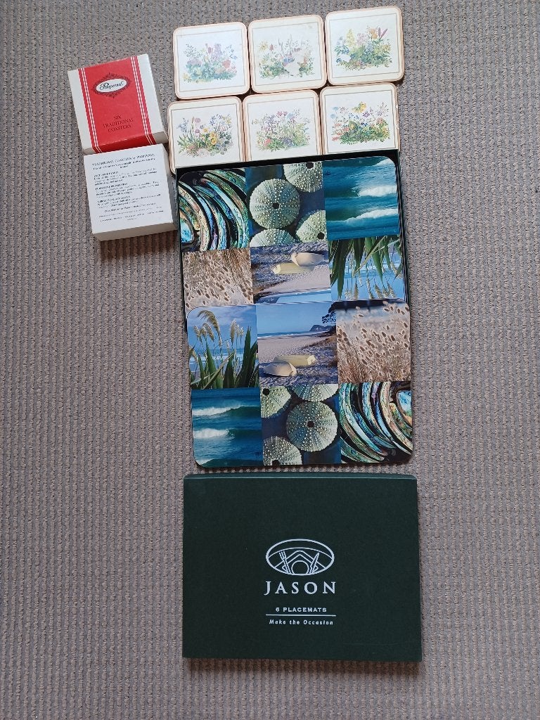 2 Vintage JASON placemats 6 stuks Nieuw-Zeeland zee & strand, Ophalen of Verzenden, Placemat, Zo goed als nieuw, Kurk