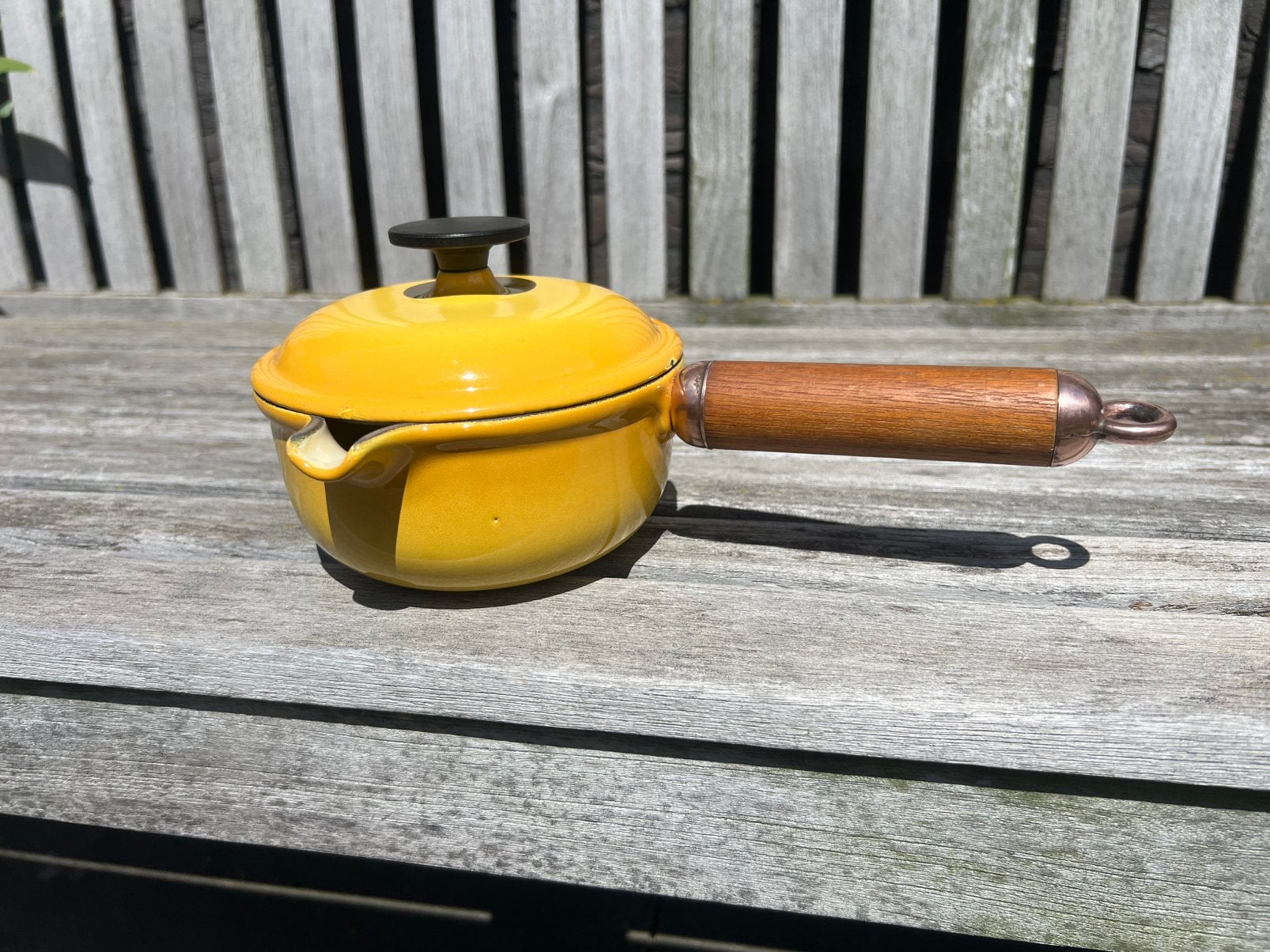 Le Creuset steelpan 14 cm Ombre Yellow heel goede staat, Le Creuset, Ophalen of Verzenden, Zo goed als nieuw, Le Creuset