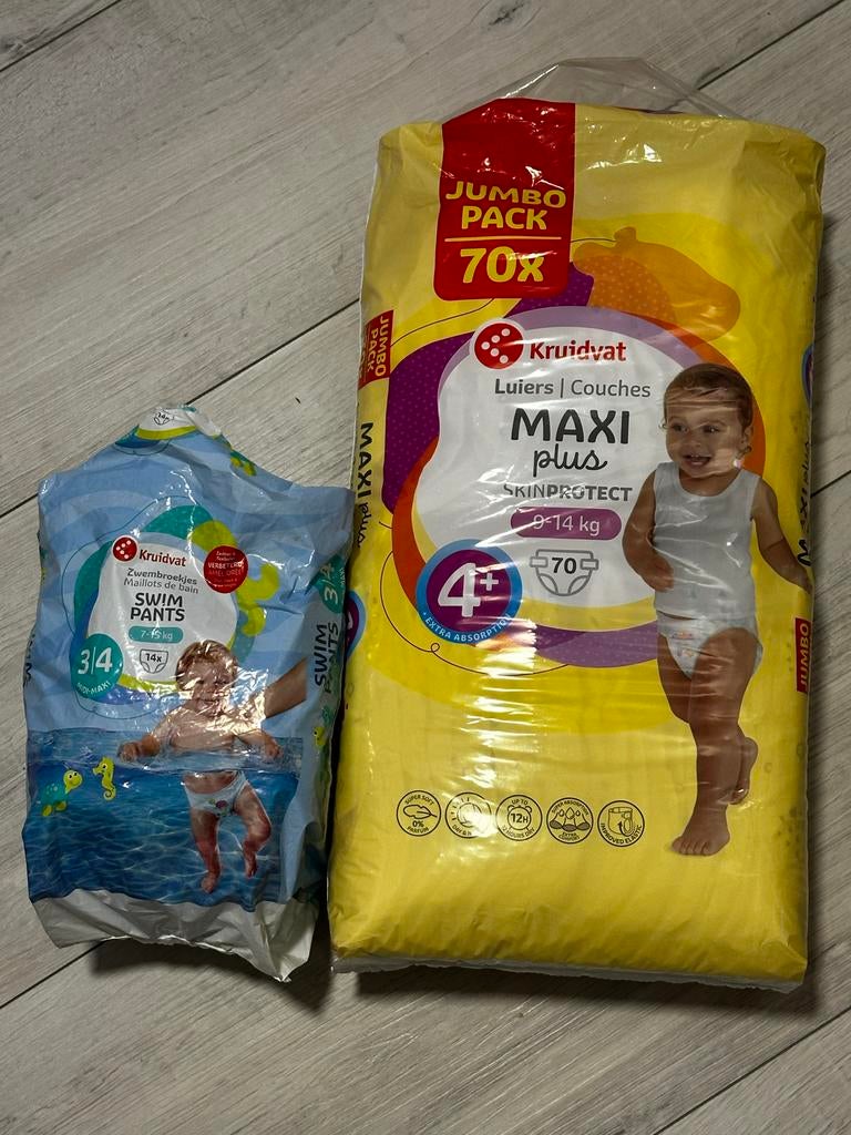 Kruidvat luiers Maxi Plus 4+ en zwemluiers (ruilen), Ophalen, Zo goed als nieuw
