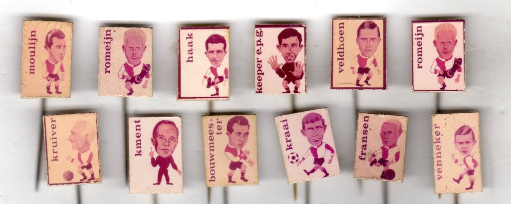 12 speldjes FEYENOORD KARIKATUREN SPELERS MOULIJN ROTTERDAM, Ophalen of Verzenden, Gebruikt, Overige onderwerpen