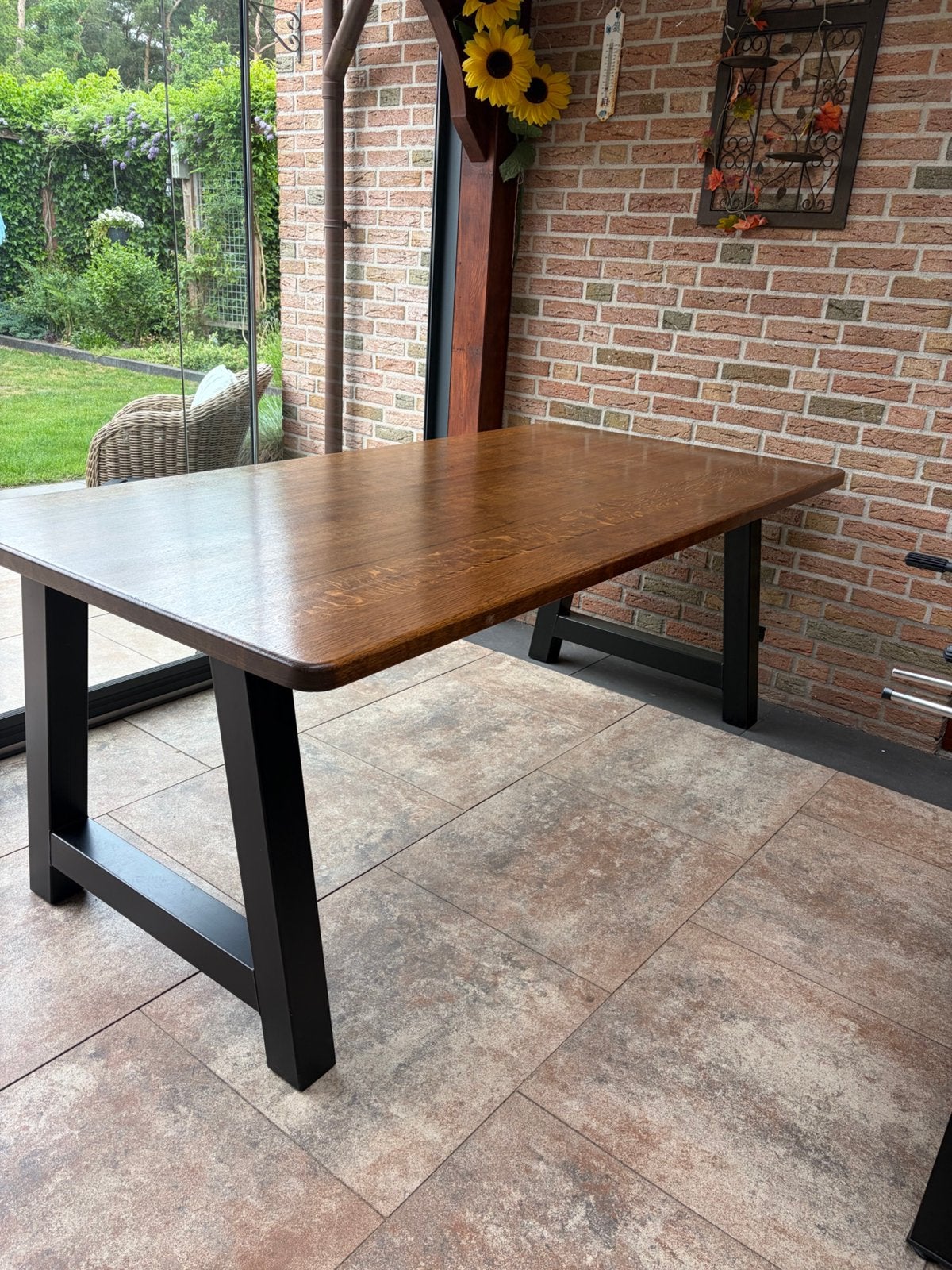 Grote eiken tafel, Ophalen, Eikenhout, 200 cm of meer, 50 tot 100 cm