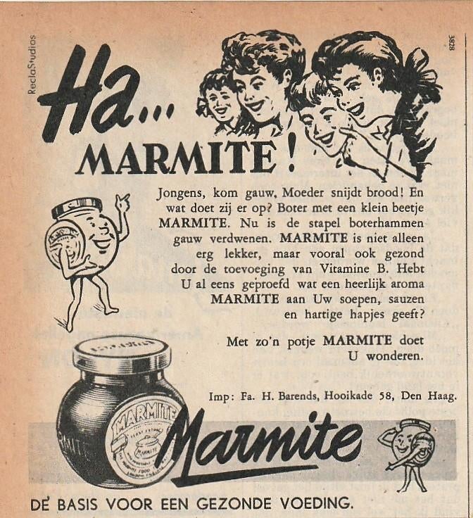 retro reclame 1955 Marmite jongens kom maar gauw, Verzenden, Overige typen