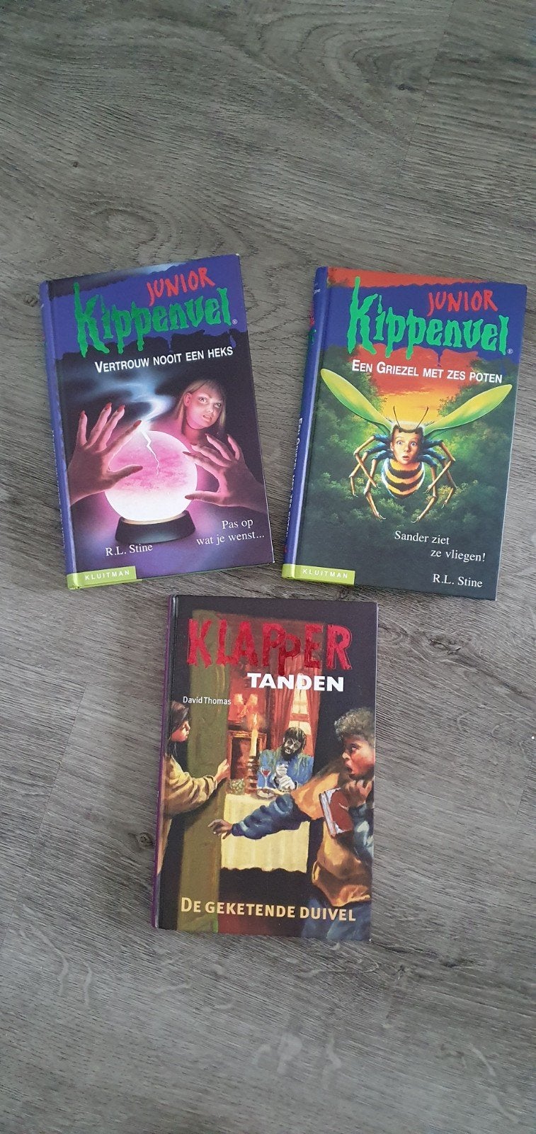 3 griezelboeken: 2x Kippenvel Junior, 1x Klapper, Boeken, Ophalen of Verzenden, Zo goed als nieuw, R.L. Stine, David Thomas