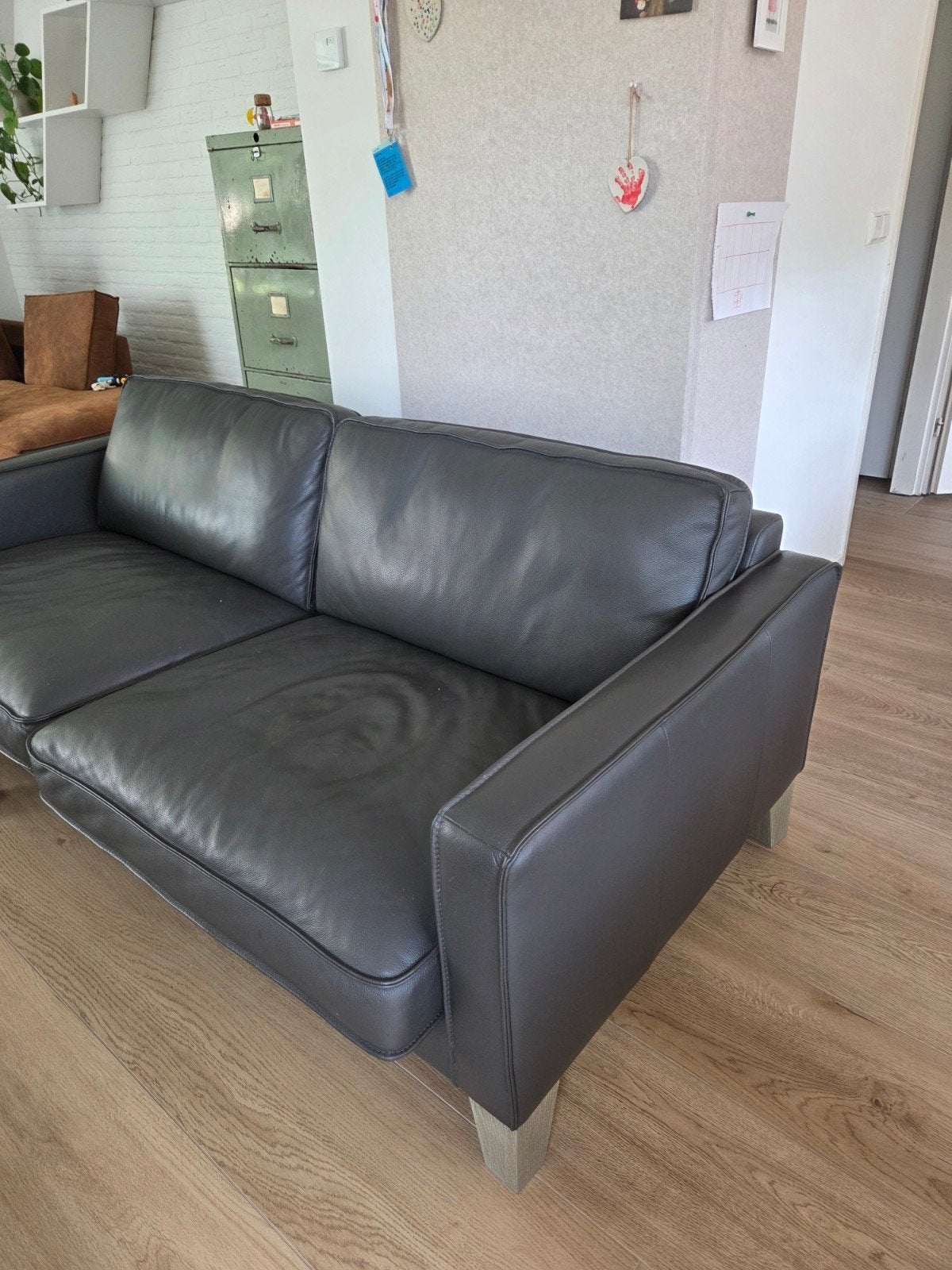 Antracietkleurige Leren Bank - 200x90x60cm, Huis en Inrichting, Banken | Bankstellen, Ophalen, Minder dan 75 cm, 150 tot 200 cm