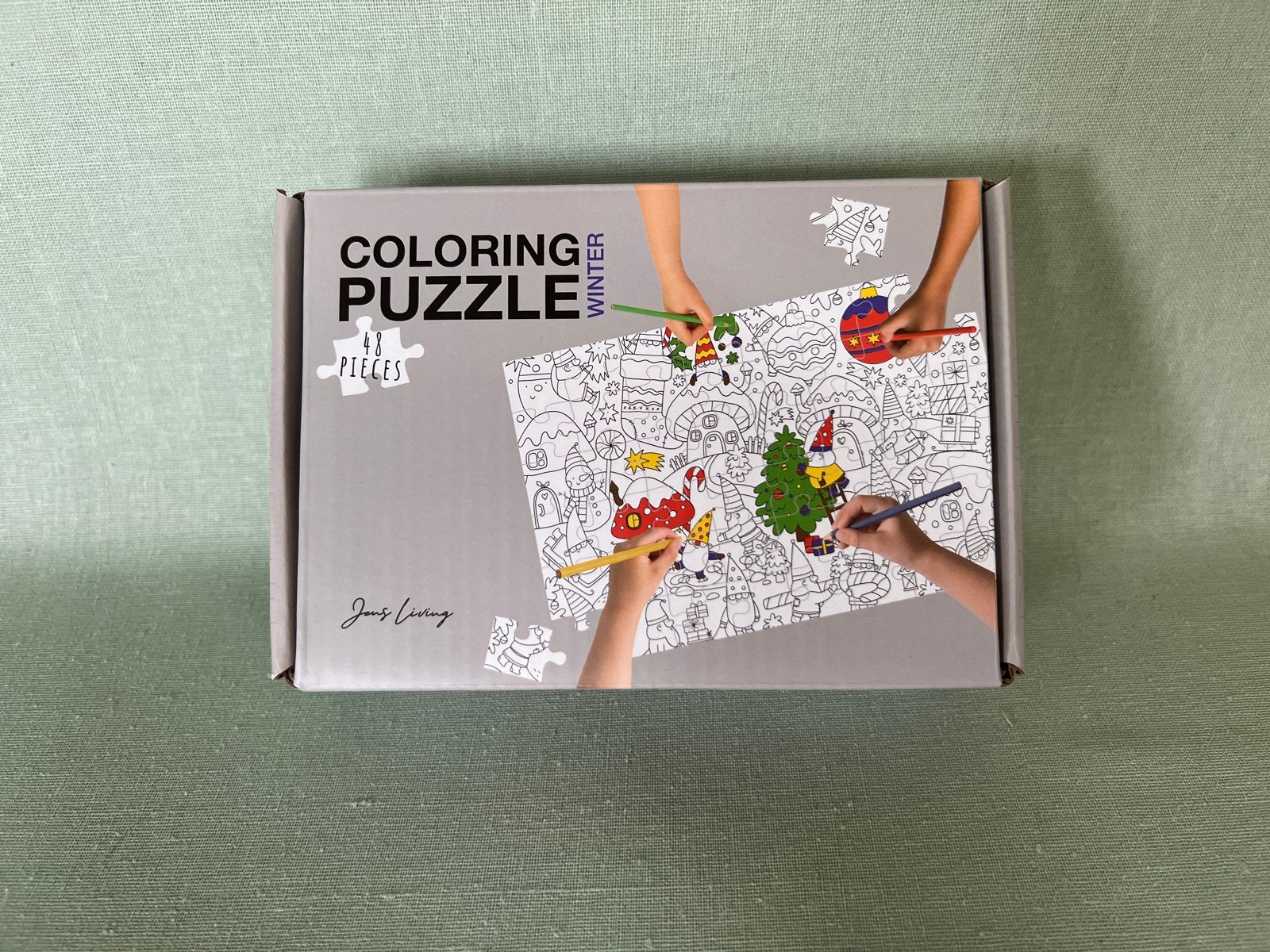 Winterse kleurplaat puzzel 48 stukjes inclusief stiften, Ophalen of Verzenden, 10 tot 50 stukjes, Nieuw