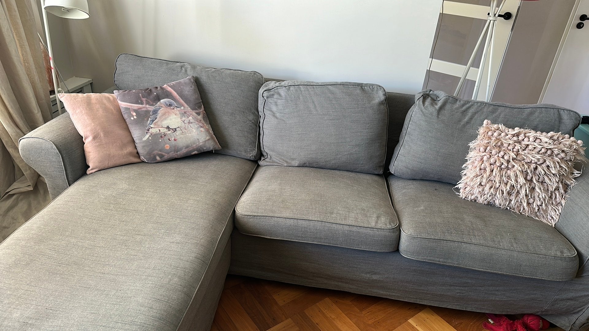 Hoezen Ikea Ektorp 3 zits+ chaise longue grijs & cremewit, Hoekbank, Driepersoons, Ophalen of Verzenden, Zo goed als nieuw