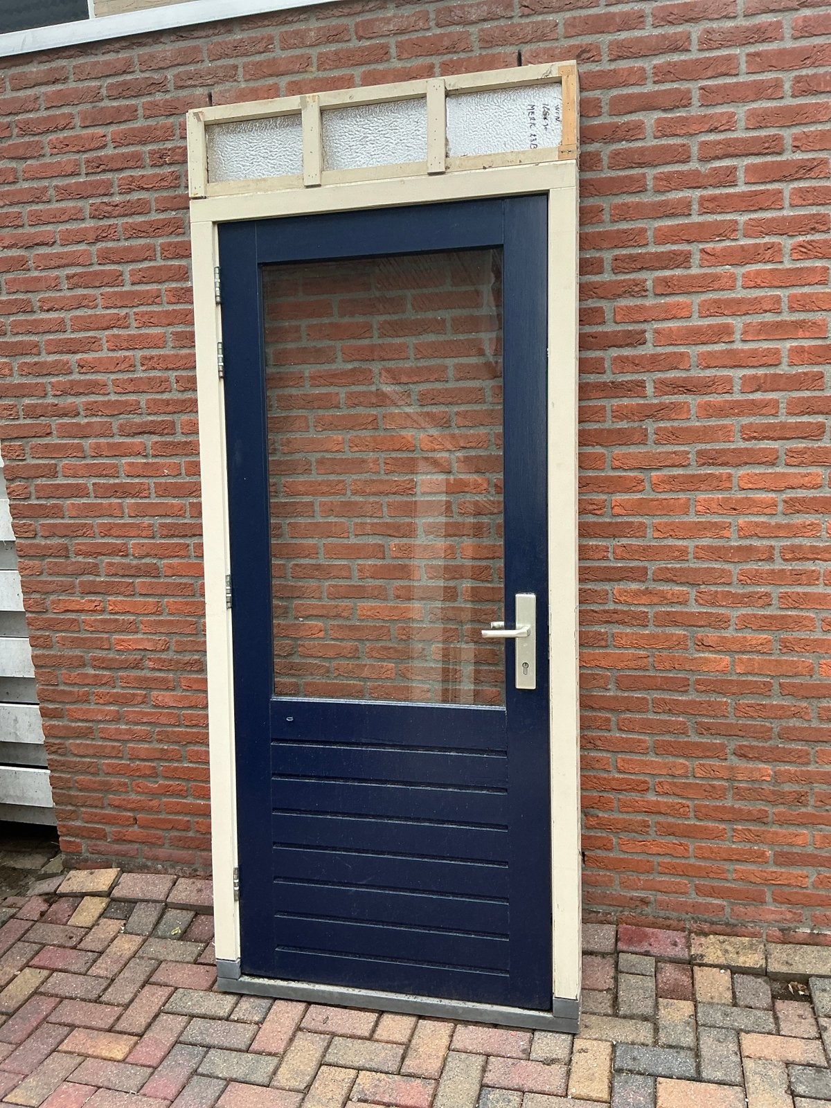 Buitendeur met kozijn en bovenlicht - 247x103,5 cm, Gebruikt, 215 cm of meer, Buitendeur, Hout