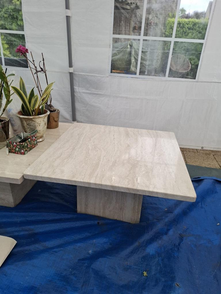 Massieve travertin salontafel, Ophalen, Overige materialen, 100 tot 150 cm, 50 tot 100 cm