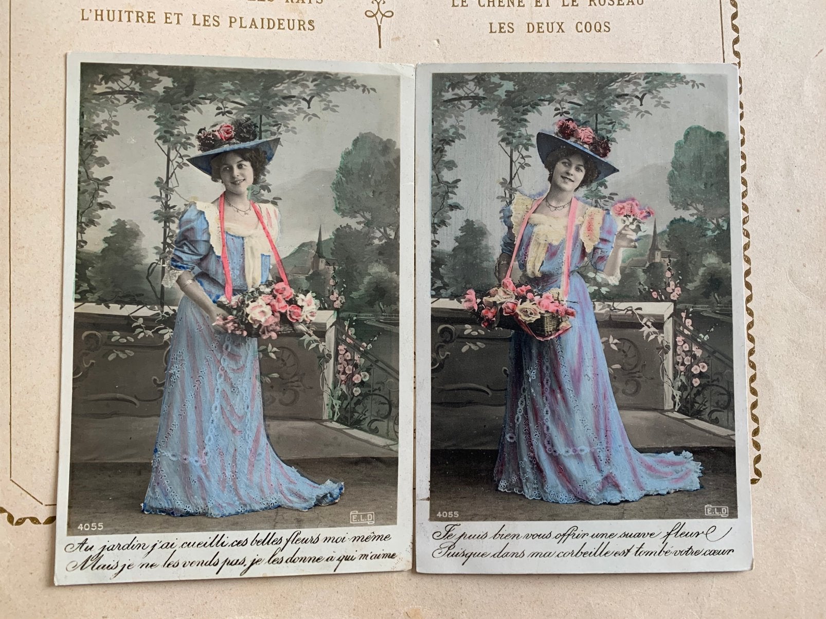 1907 en 1909 Dame met hoed en bloemenmand (FF), Ophalen of Verzenden, Voor 1920, Gelopen, Overige thema's