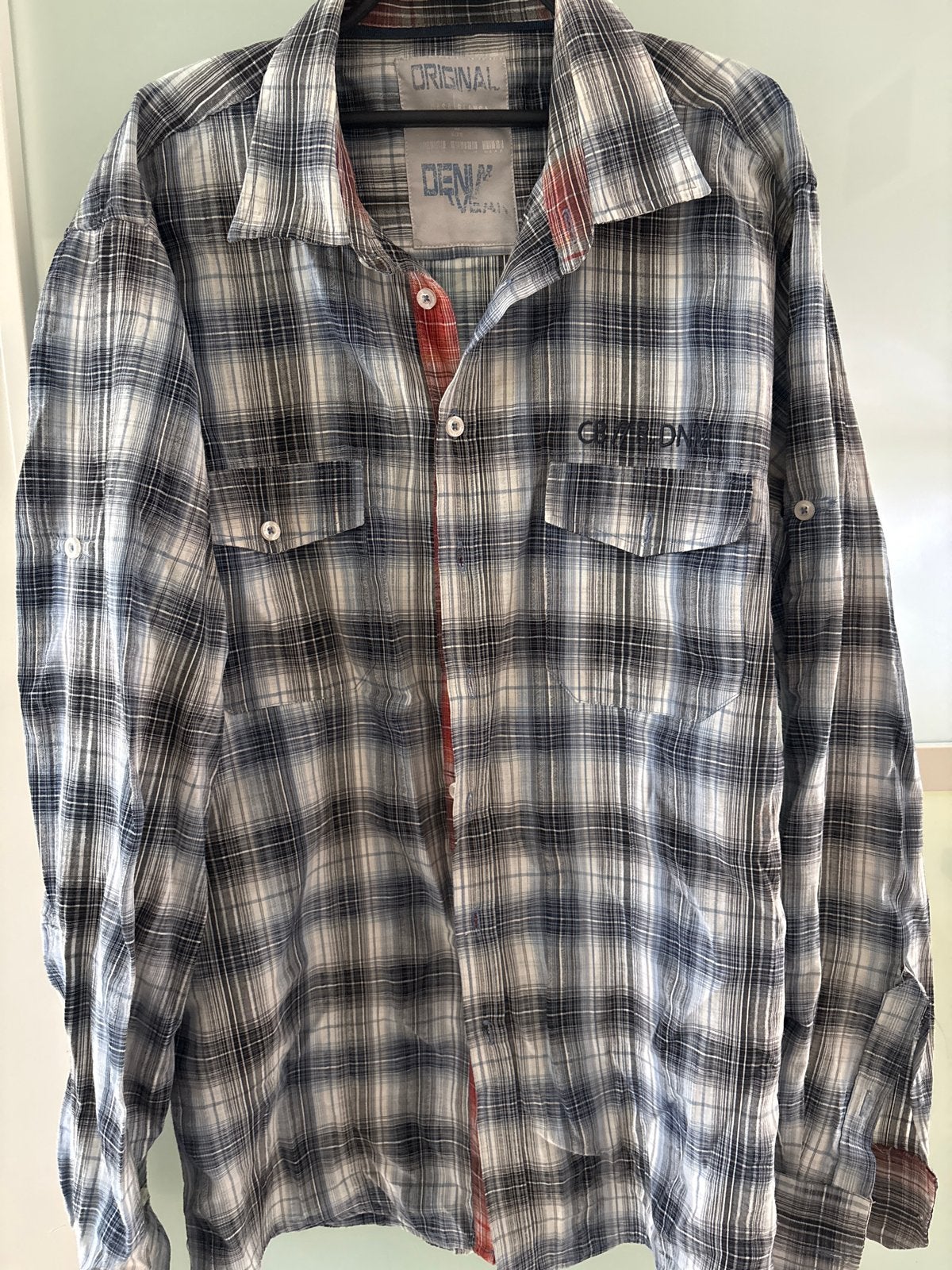 Geruit overhemd met lange mouwen - Denim Original, Kleding | Heren, Ophalen of Verzenden, Gedragen, Blauw, Overige halswijdtes