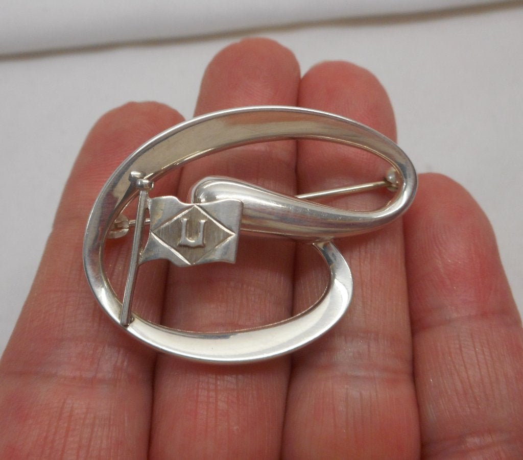 Zilveren modernist broche Andreas Daub Pforzheim nr.1104, Sieraden, Tassen en Uiterlijk, 4 tot 7 cm, Verzenden, Zo goed als nieuw