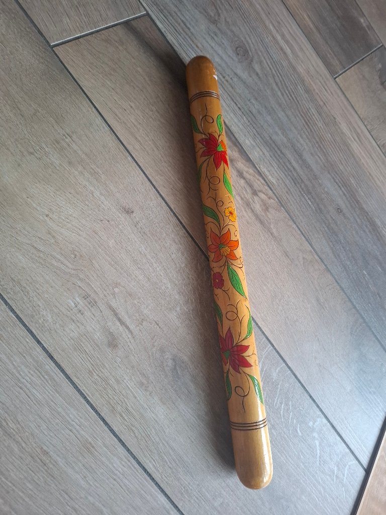 Vintage houten breinaaldenkoker - handbeschilderde bloemen, Hobby en Vrije tijd, Breien en Haken, Ophalen, Zo goed als nieuw, Breien