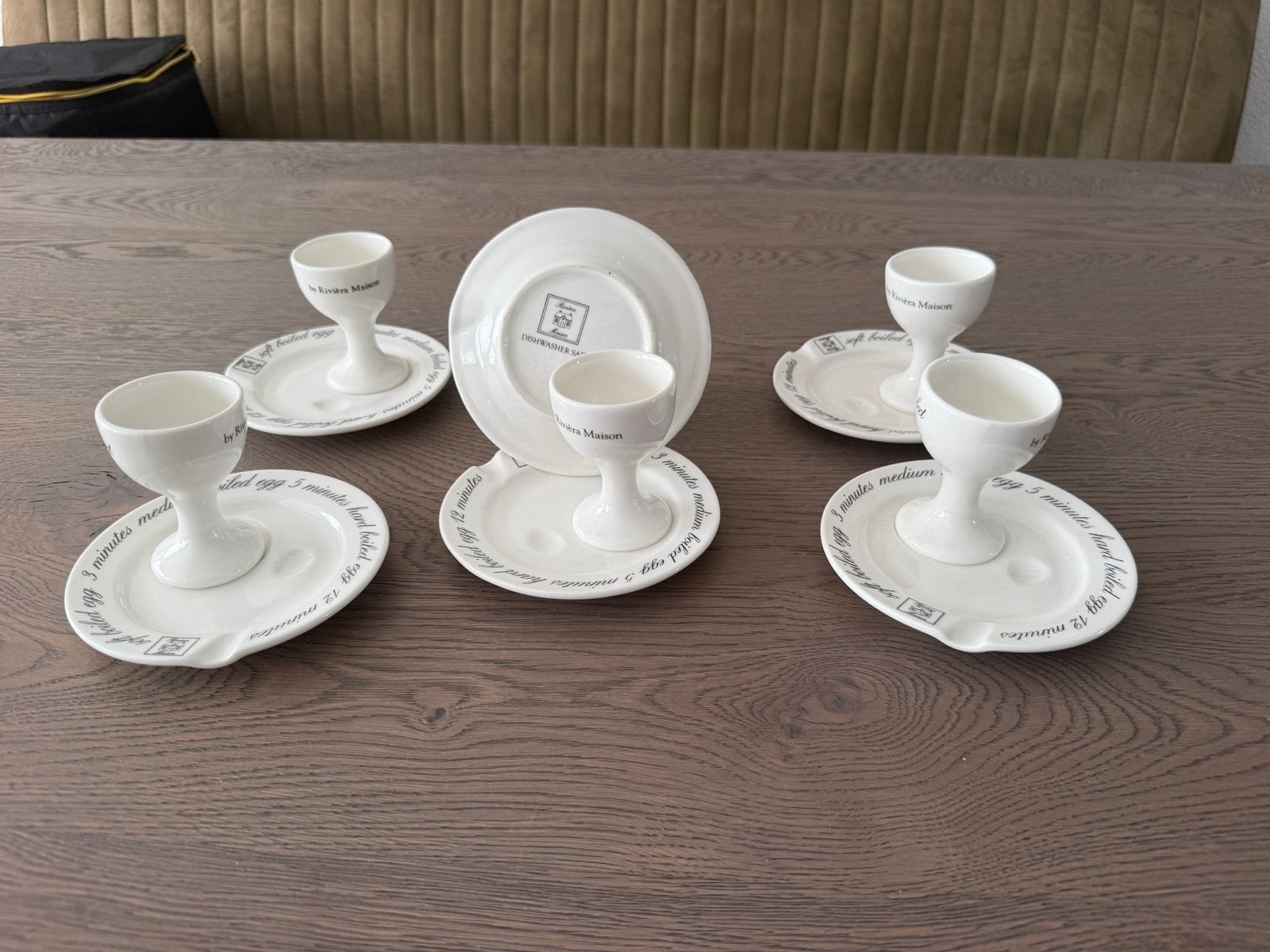 Riviera Maison eierdopjes met schoteltjes (6 stuks), Overige merken, Nieuw, Ophalen of Verzenden, Porselein