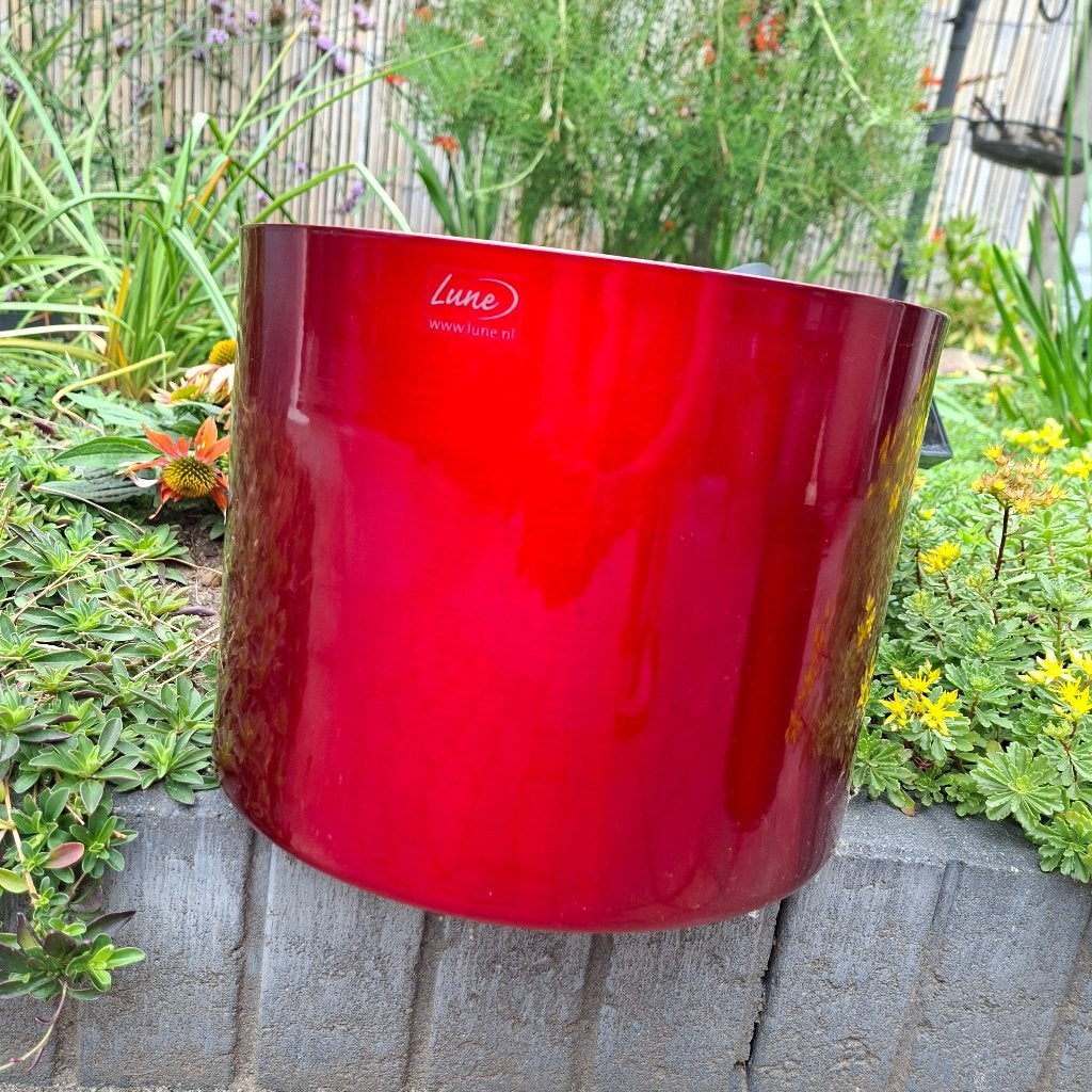 2 grote rode bloempotten, Tuin en Terras, Bloempotten, Ophalen, Rond, Binnen, Zo goed als nieuw