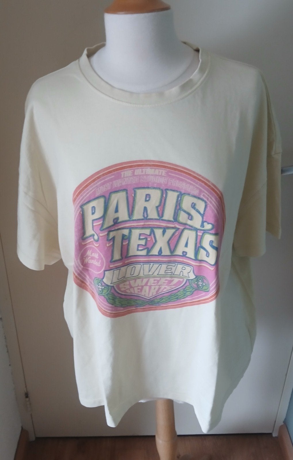 Dames (oversized) t-shirt korte mouwen-(boter) geel & opdruk, Geel, Maat 46/48 (XL) of groter, Ophalen of Verzenden, Zo goed als nieuw