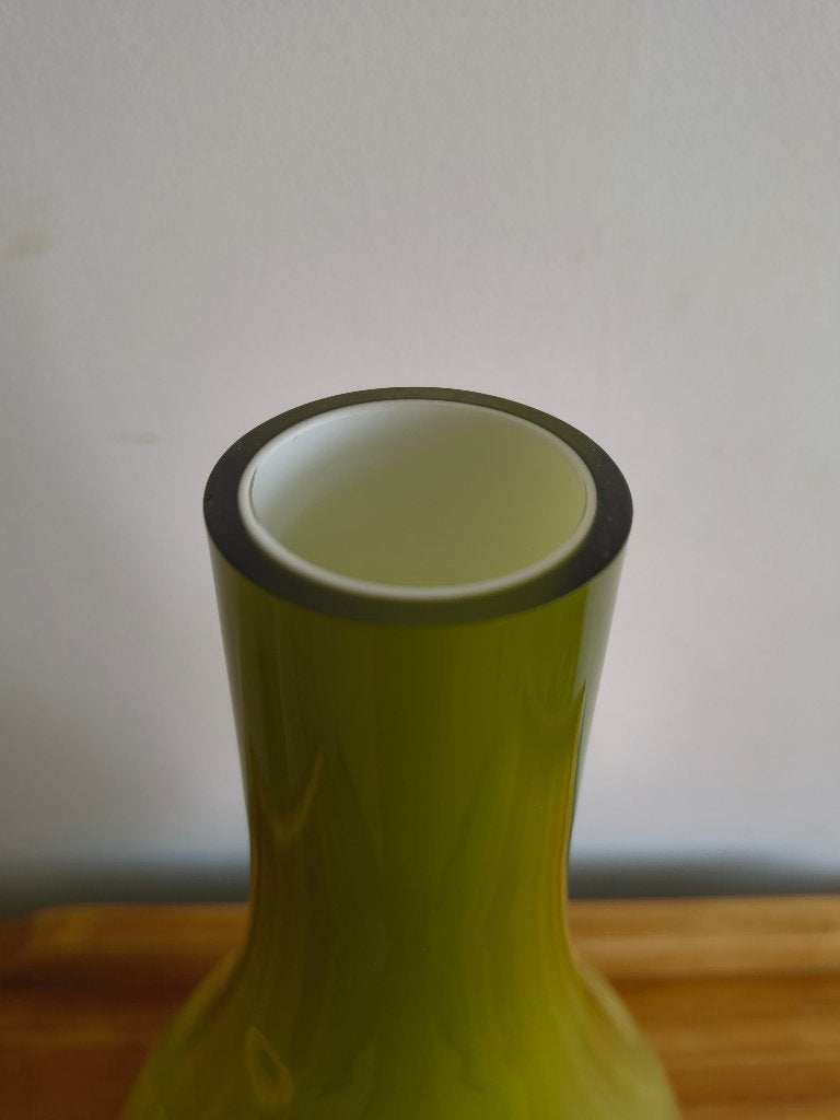 Vintage Groene Flesvaas – Opaalglas – 45cm, Ophalen of Verzenden