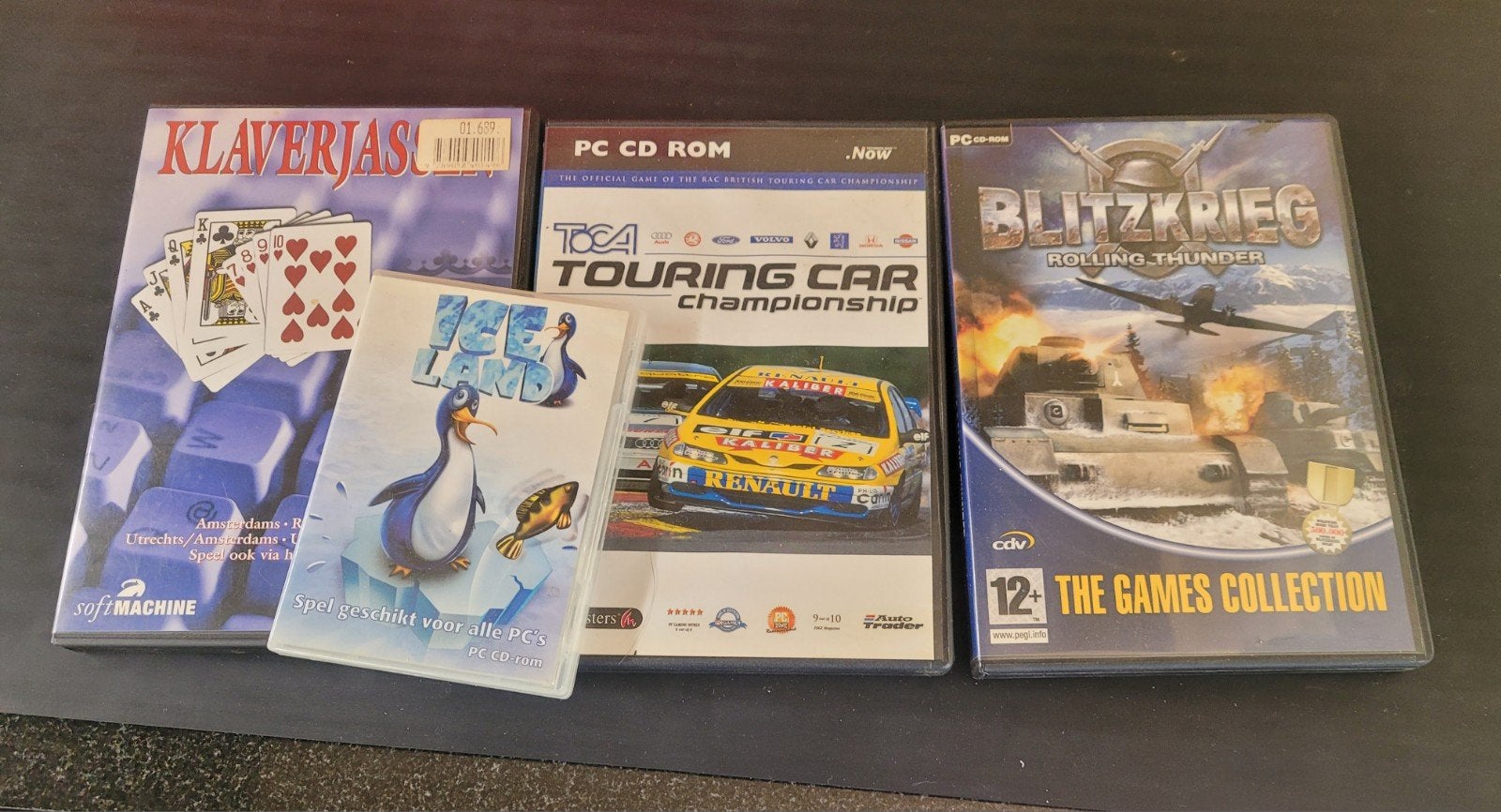 4 PC CD-ROM Spellen: Klaverjas, Ice Land, TOCA, Blitzkrieg, Gebruikt, Overige genres, 1 speler, Ophalen of Verzenden