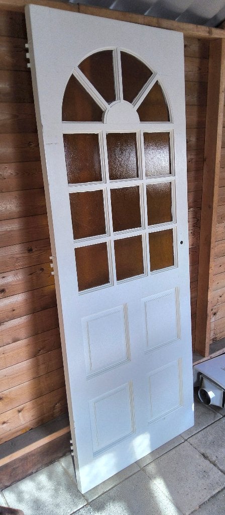 Hardhouten binnendeur met glas, Doe-het-zelf en Verbouw, Deuren en Horren, Ophalen, Gebruikt, Minder dan 80 cm, Binnendeur