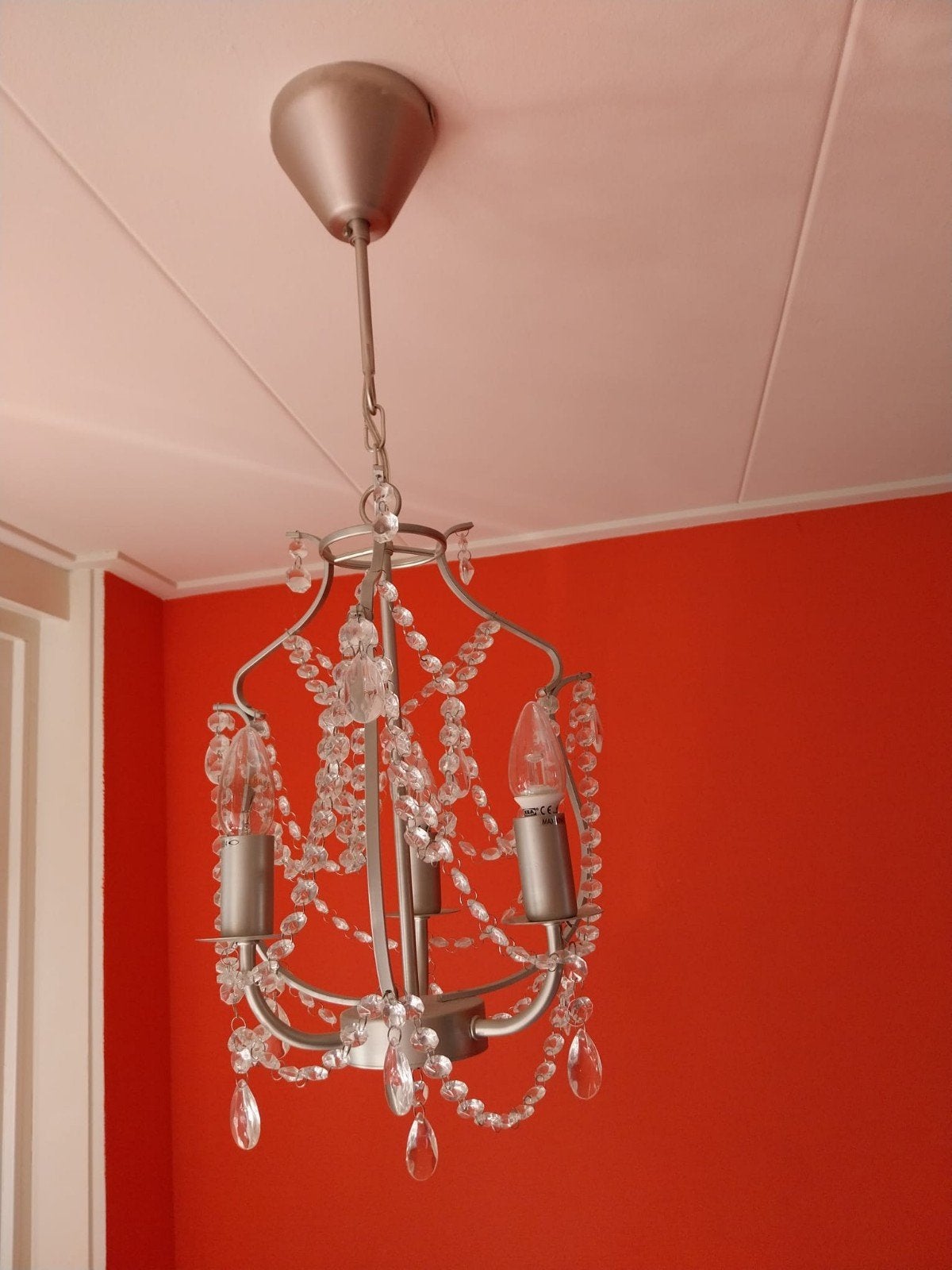 IKEA Kroby Kroonluchter met kristallen, Huis en Inrichting, Ophalen, Gebruikt, E14 (klein), Glas