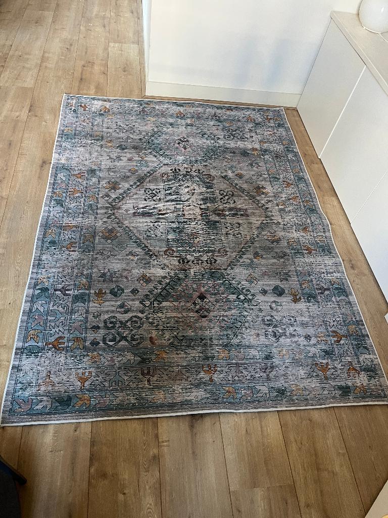 Vloerkleed vintage/boho look blauw/grijs 220x160, Ophalen, Bohemian, boho, vintage, oosters, perzisch, 150 tot 200 cm, 200 cm of meer