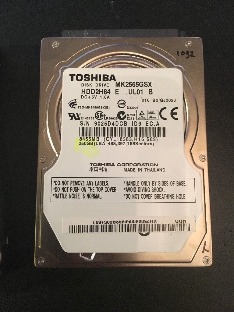 Toshiba 250GB 2,5" [HDD-1092] MK2565GSX 1-7, Intern, Gebruikt, Ophalen of Verzenden, Laptop