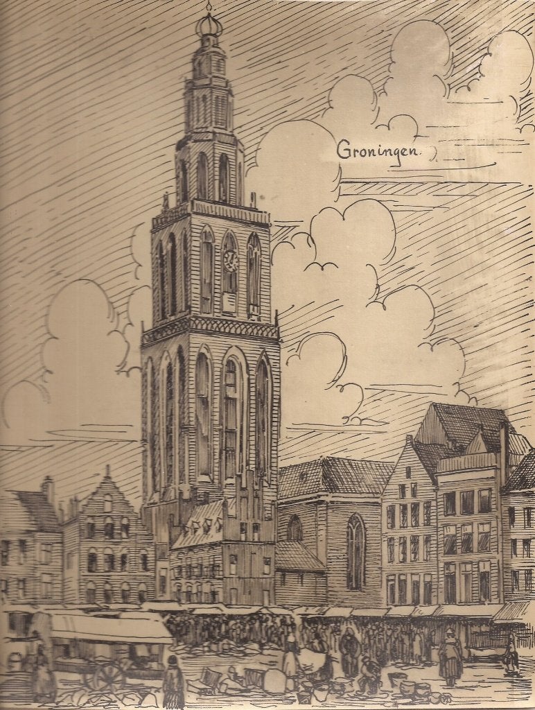 Groningen stadsgezicht Martinitoren Markt Tekening Sievers