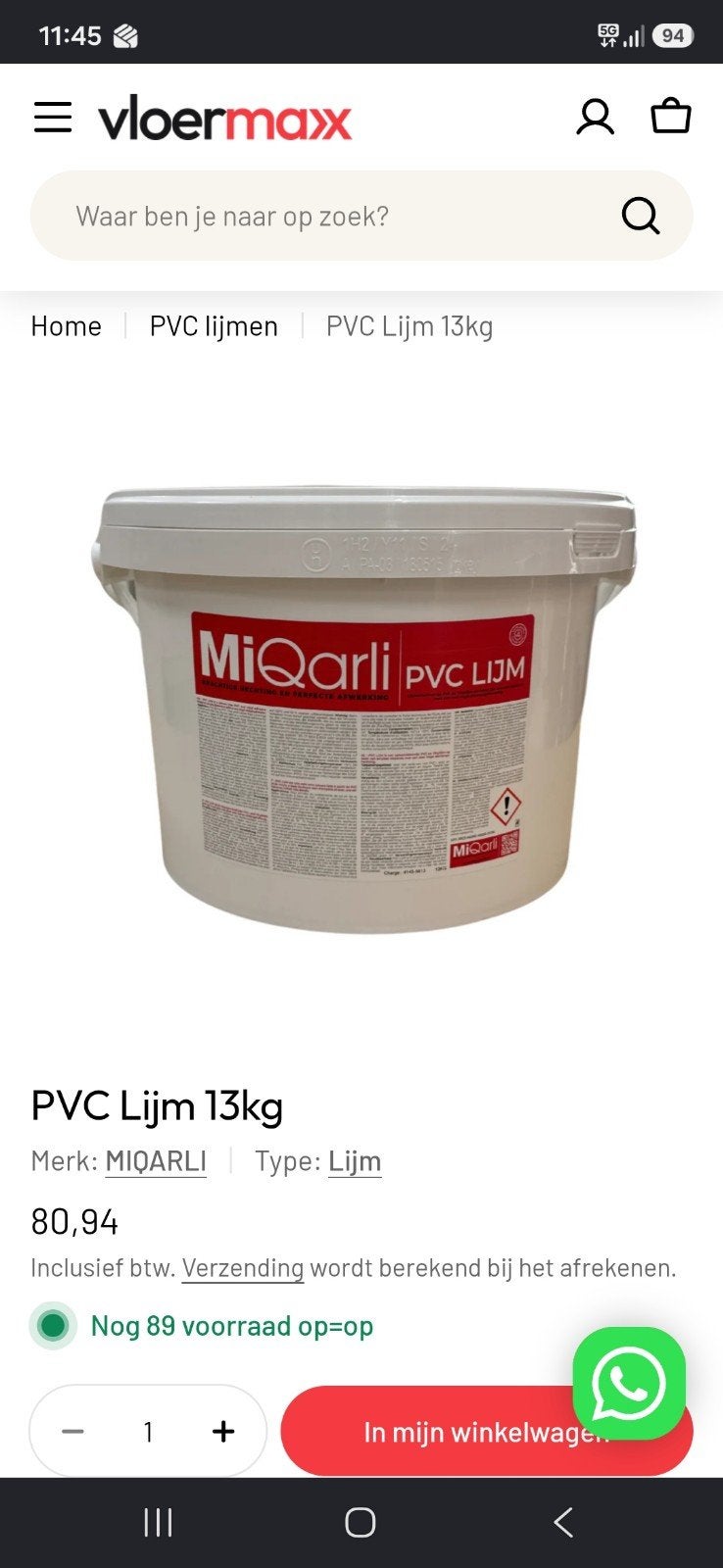 MiQarli PVC Lijm 13kg voor PVC vloeren, Kunststof, 50 tot 150 cm, Overige typen, Nieuw