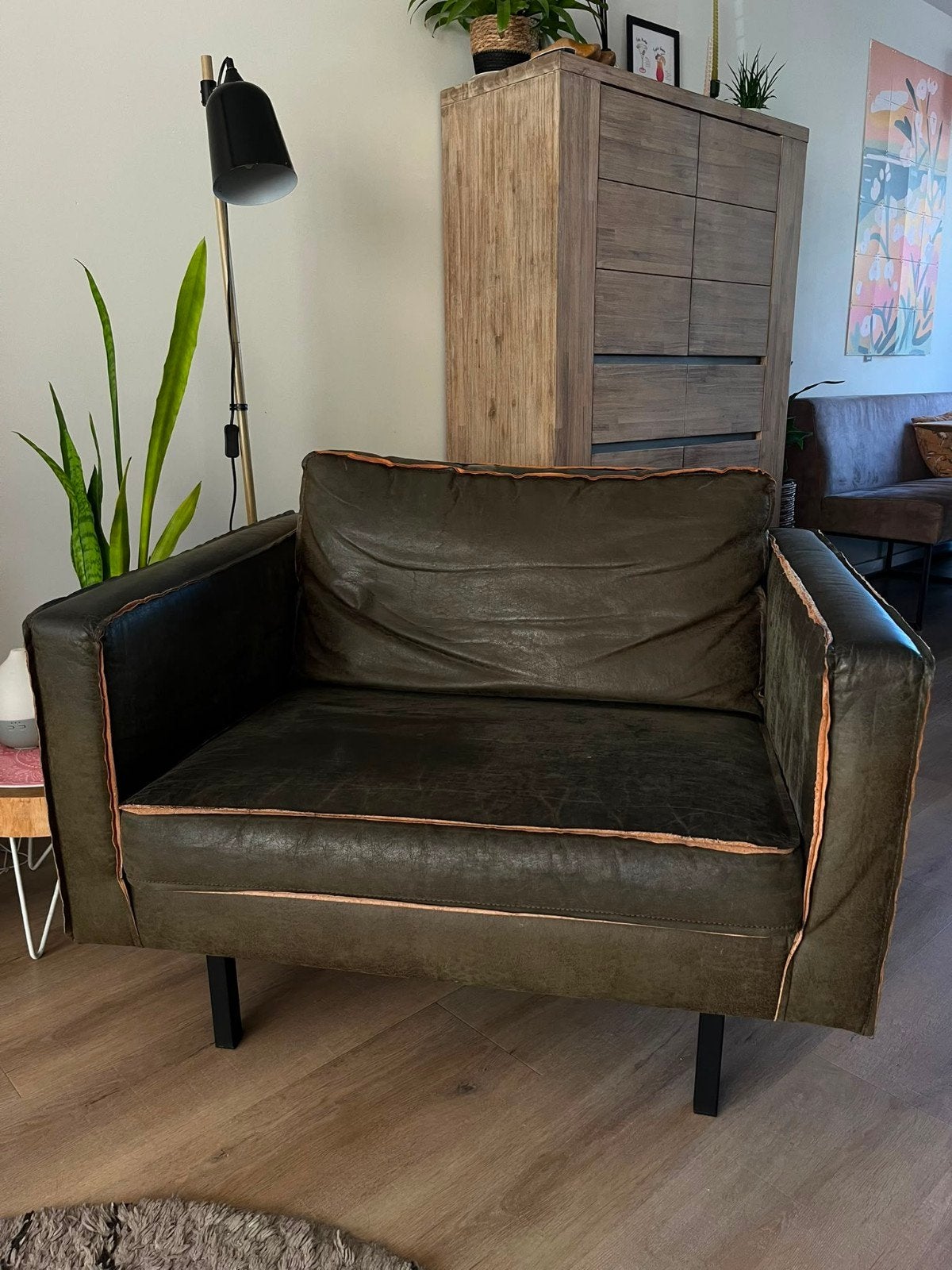 Be Pure fauteuil, donkergroen leer, Ophalen, Modern, Industrieel, 100 tot 125 cm, Leer