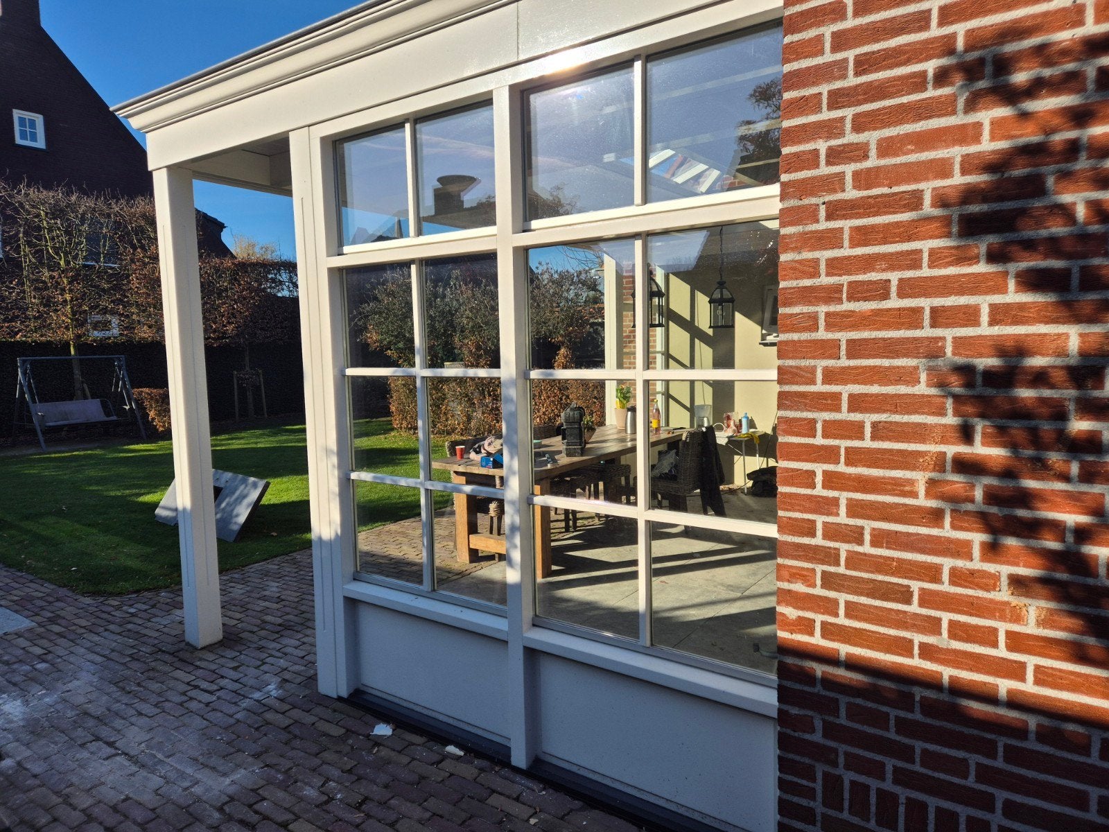 Hardhouten raamkozijnen met dubbel glas en roedes, Doe-het-zelf en Verbouw, Glas en Ramen, Ophalen, Gevelraam of Ruit, Gebruikt