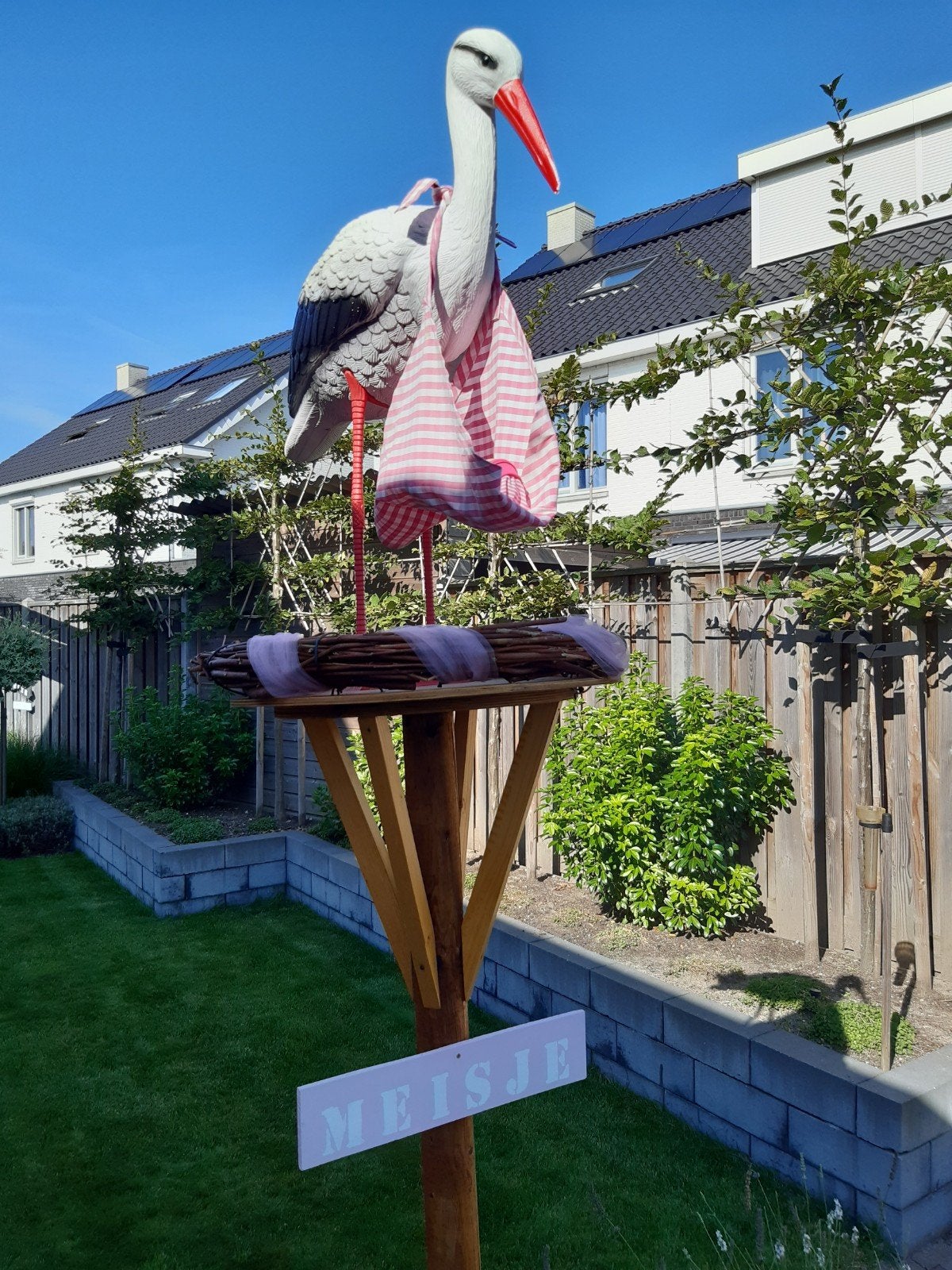 Geboorte ooievaar op nest, Ophalen, Gebruikt, Geboortebord